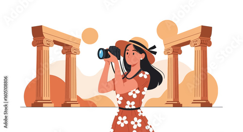 Elegant Female Tourist Capturing Ancient Architecture During her Vacation Trip