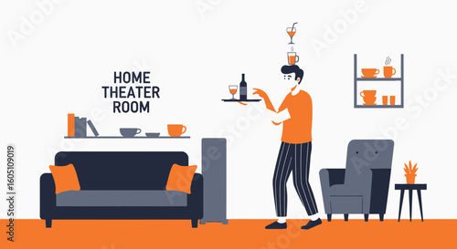 Elegant Home Entertainment Experience Featuring a Skillful Server and Luxurious Room
