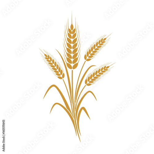 A golden illustration of wheat stalks with leaves symbolizing agriculture and harvest