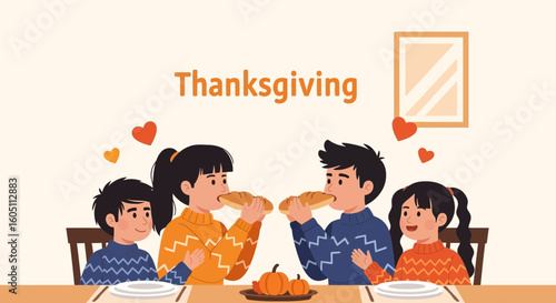 Family Gathered Around Table Enjoying Thanksgiving Meal With Loving Connection