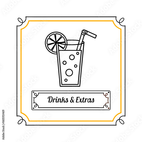 Stylized Cocktail Drink in Tall Glass with Lemon and Straw – Drinks & Extras Menu Section Illustration for Food Apps