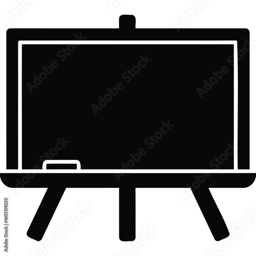 Simple Black Chalkboard Icon, School Education, Learning, Teaching, Presentation, Blackboard, Easel,  Classroom, Symbol, Design Element