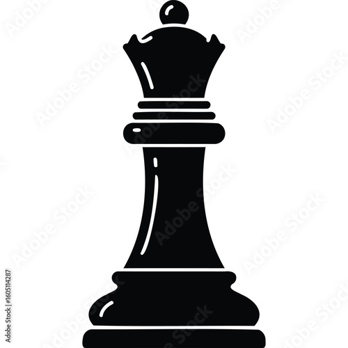 Black Chess Queen Piece Silhouette Icon, Strategy Game, Leadership Symbol