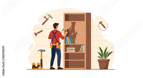 Craftsman Repairing Wooden Furniture At Home For Diy Improvement Project