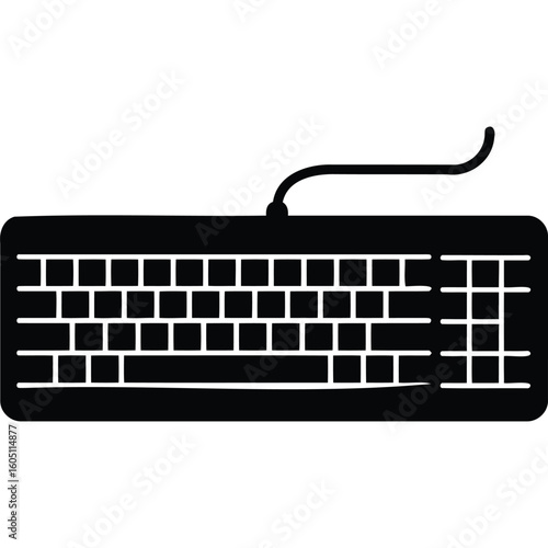Wired Keyboard Icon, Black Silhouette, Computer Input Device