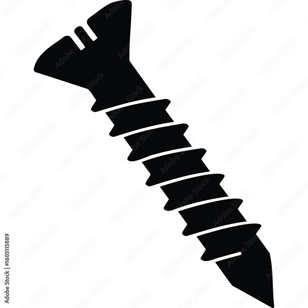 Obraz premium Black Silhouette Wood Screw Icon, Construction Fastener, Hardware, DIY