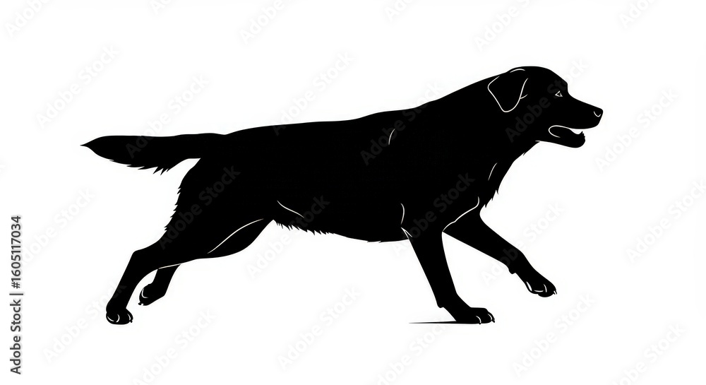 Naklejka premium Dynamic Black Labrador Silhouette: Elegant, Powerful, Running Dog Vector Illustration.