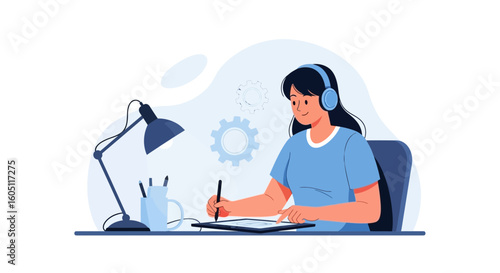 Creative Female Designer Working From Home Using A Graphics Tablet Device