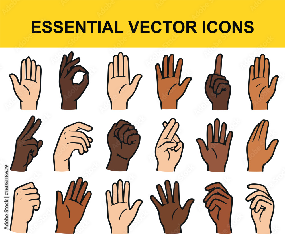 Fototapeta premium Diverse Hand Gestures Vector Icons Collection
