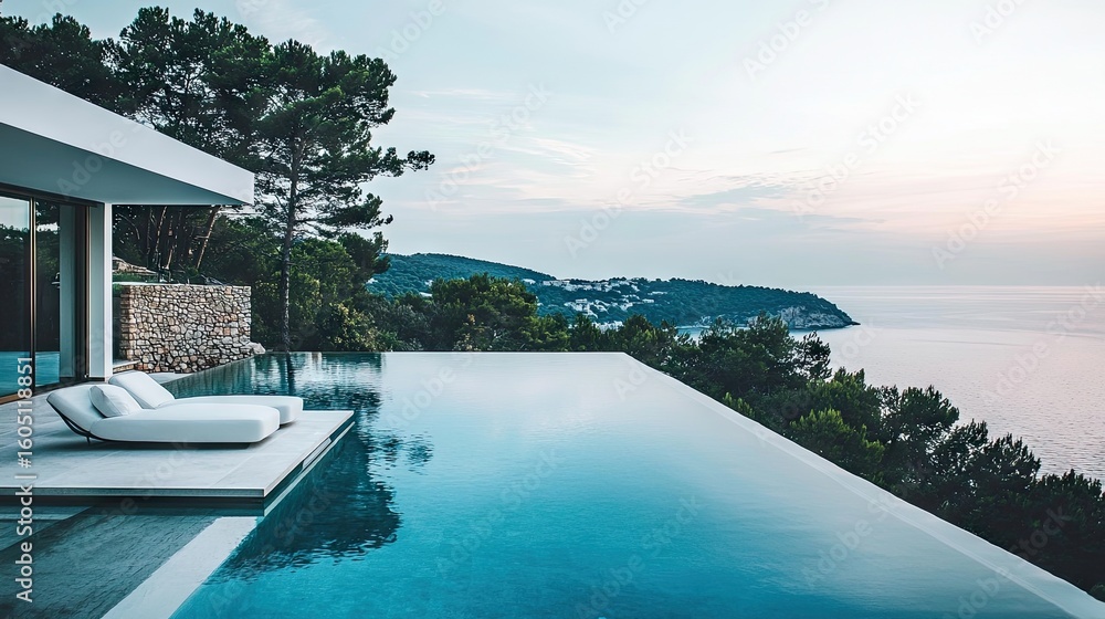 Fototapeta premium Luxurious infinity pool overlooking the sea.