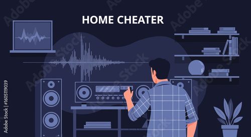 Creative Man Listening to Music On the Radio At Home Relaxing Weekend