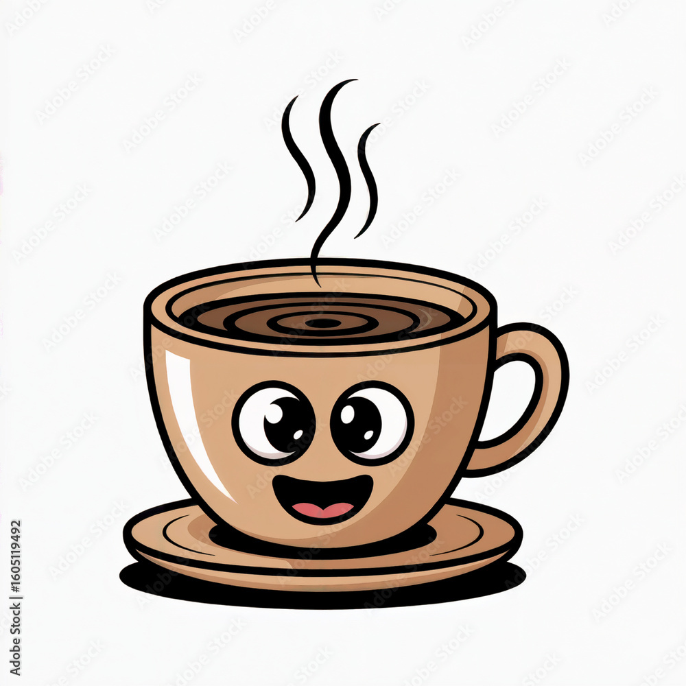 Obraz premium Cartoon coffee cup with smiling face and steam happy