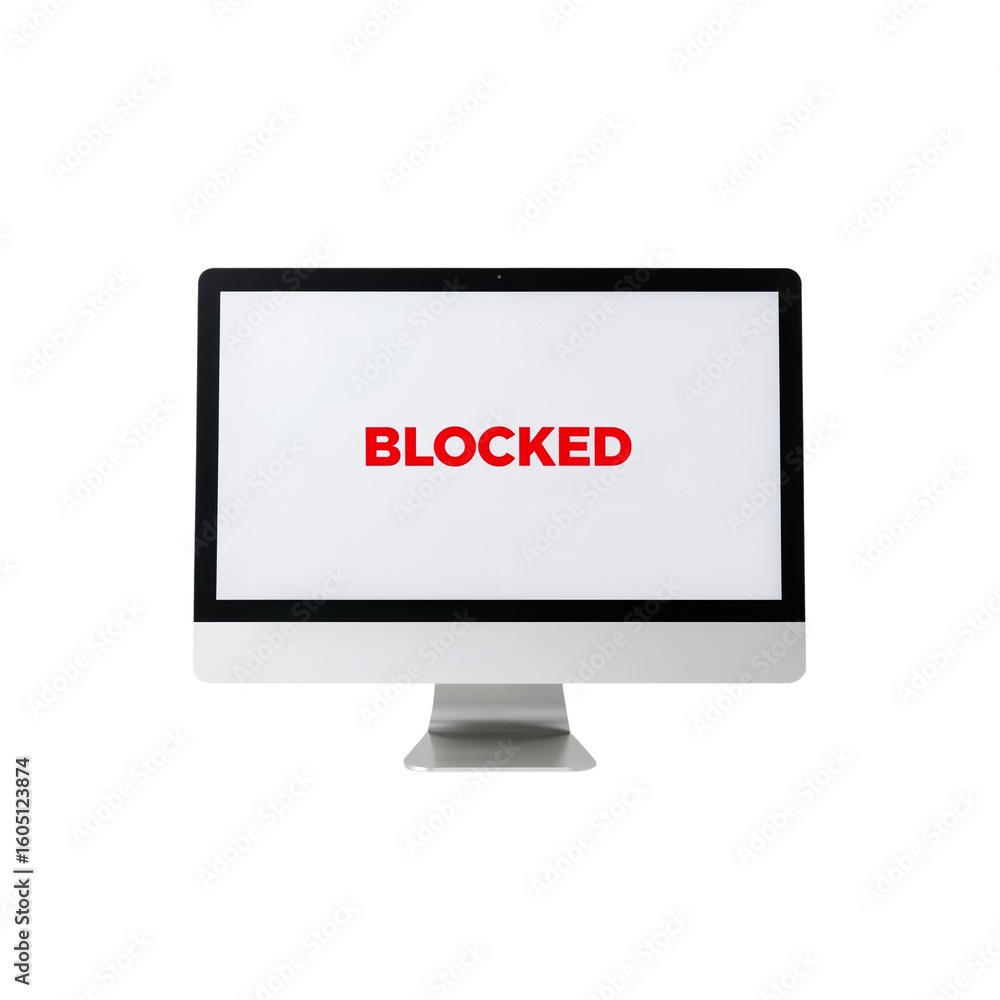 Computer monitor displaying blocked message on transparent background Computer monitor displaying blocked message on transparent background