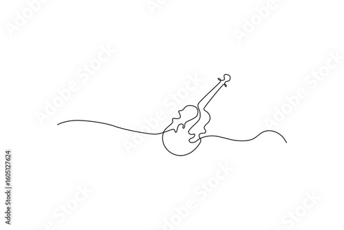 Line art violin on white background Single, continuous line drawing of a bowed string instrument Music