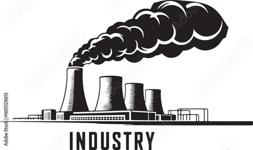 Industrial power plant emitting smoke factory chimney