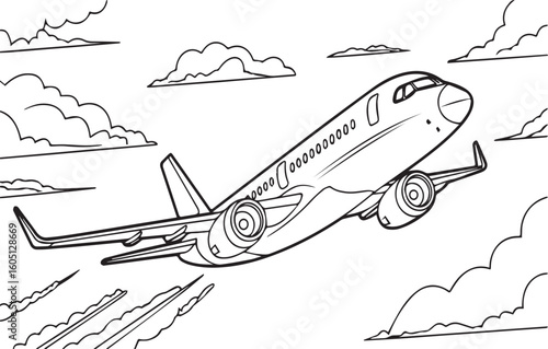 Jetliner soaring through cloudy skies airplane aircraft
