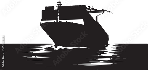 Large cargo ship sailing on water with bird container ship vessel