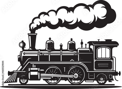 Vintage steam locomotive billowing smoke steam train transportation