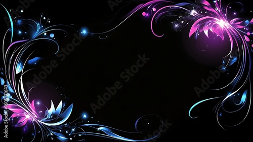 Abstract floral frame with glowing neon colors