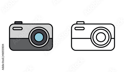 Digital Camera Illustration A Versatile Image Capturing Device Shown in Color and Outline Style