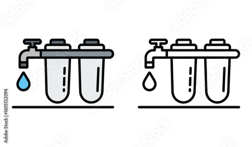 Two Water Filter Systems Depicting Clean Water and a Water Filtration Process