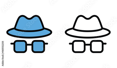 Two Cartoon Characters with Square Glasses and Fedora Hats Portraying Spy Identity with Bold Outlines