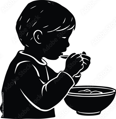 child learning to eat solids silhouette,baby eating from spoon silhouette