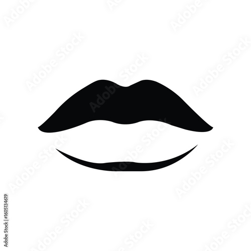 Lips silhouette vector icon. Simple black illustration of a mouth or kiss symbol, isolated on a white background. Concept for beauty, fashion, and romance.
