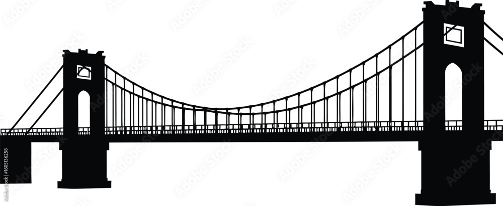 Fototapeta premium Solid Black Silhouette of Puli Bridge black and white with white background