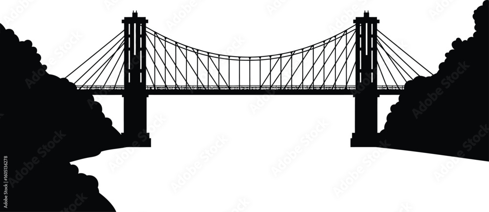 Fototapeta premium Solid Black Silhouette of Puli Bridge black and white with white background