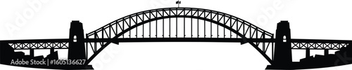 High-Definition Solid Black Silhouette of Sydney Harbour Bridge close upblack and white with white background