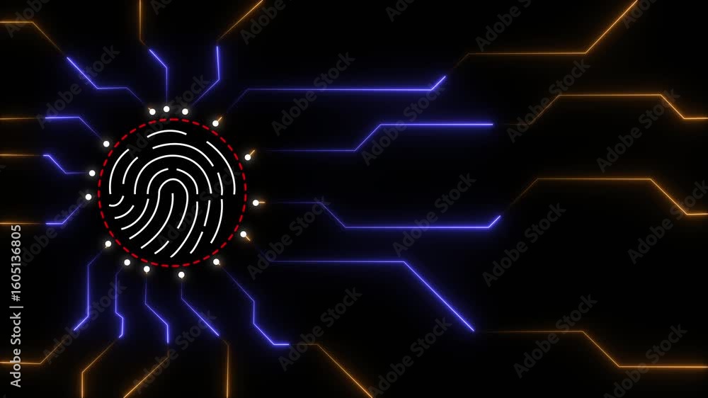 fingerprint. 4k loop background on internet security and technology. Looped animation HUD GUI UI design. Fingerprint scanning. Touch ID futuristic processing of biometric scanner technology