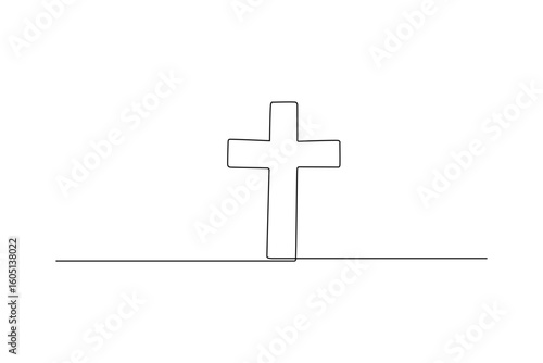 Simple, continuous line drawing of a Christian cross Symbol of faith, hope and redemption