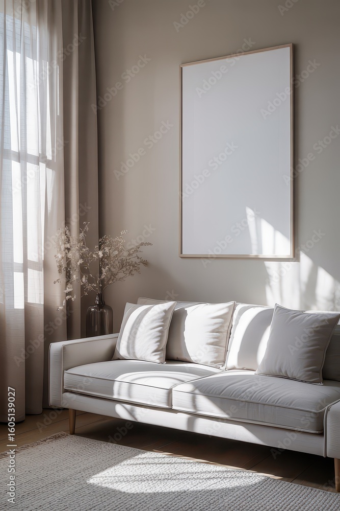 Fototapeta premium Boho Living Room Poster Frame Mockup