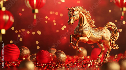 beautiful gold horse symbol of asian chinese new year 2026..
