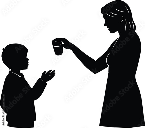 parent giving medicine silhouette,dad giving child tablet silhouette