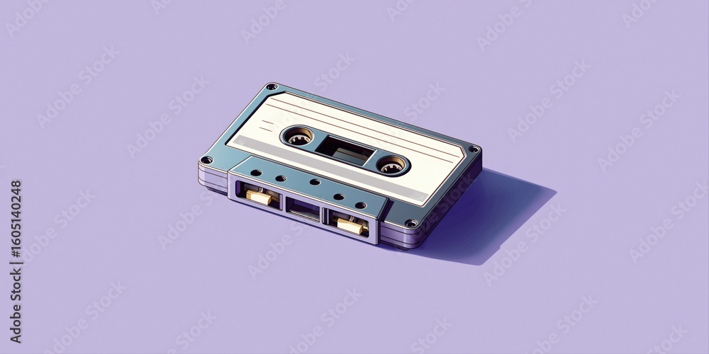 Fototapeta premium Vintage cassette tape on purple surface capturing retro audio vibes