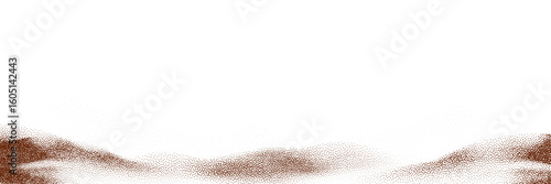 Chocolate and coffee powder, scattered cocoa on a light background. Particles of earth and dust. Brown sand texture.Top view of the cake.