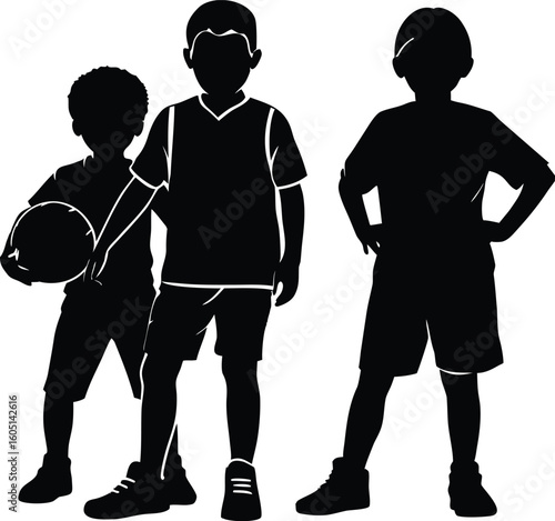 siblings wearing sports gear silhouette,kids in soccer uniform silhouette