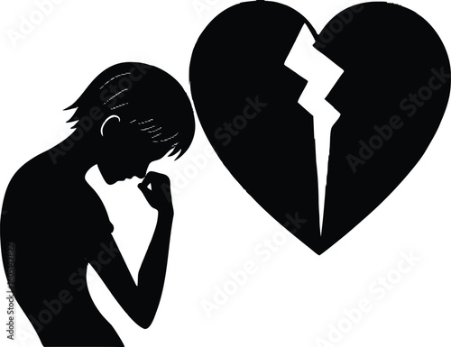 teen dealing with heartbreak silhouette,teen crying with broken heart silhouette