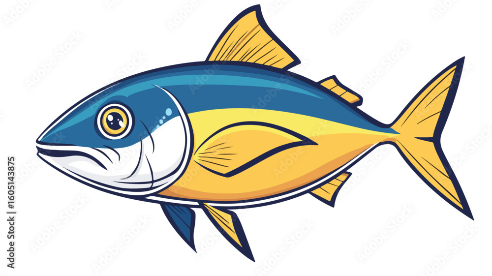 Fototapeta premium Cute Tuna Fish Cartoon Drawing for Kids Coloring