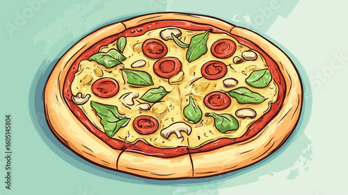 Delicious Pizza with Assorted Toppings Drawing for Food Enthusiasts