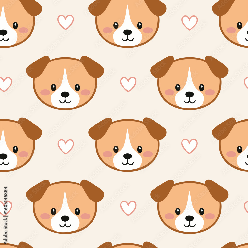 Obraz premium Seamless pattern of cute dog faces, pet background 