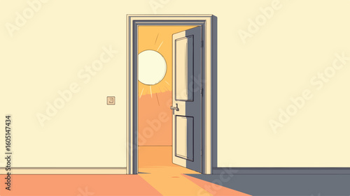 Unique Drawing of Open Door with Sunlight - Creative Concept for Design Projects