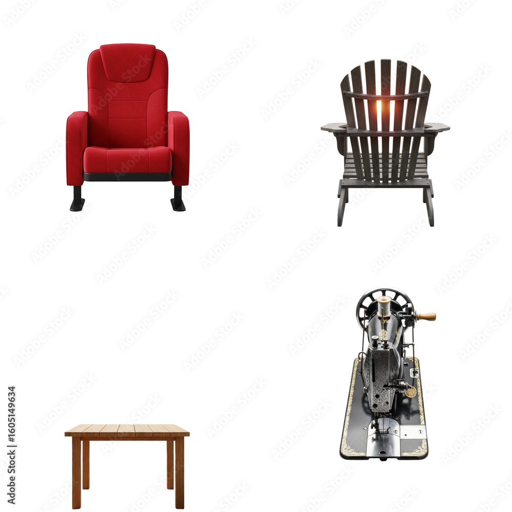 Fototapeta premium Various furniture items on a transparent background, set composition 