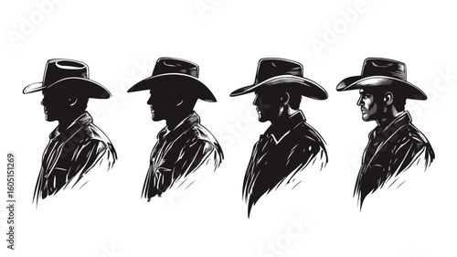 Cowboy Man in a Series of Four Images for Creative Projects