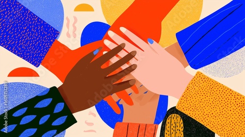 Interconnected Unity: Vector Art of Diverse Hands