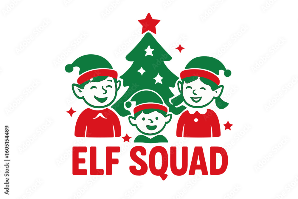 Fototapeta premium Elf squad features an adorable ELF hat and shoes, making it suitable for baby clothes, Christmas greeting and invitation card prints, labels, and other festive decorations