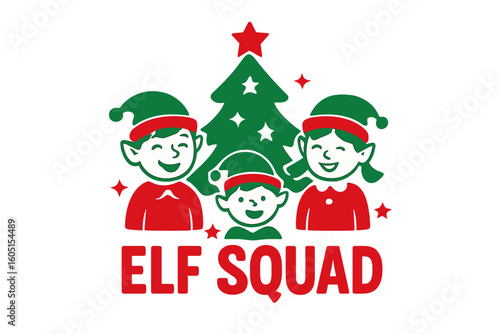 Elf squad features an adorable ELF hat and shoes, making it suitable for baby clothes, Christmas greeting and invitation card prints, labels, and other festive decorations