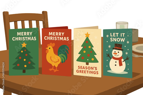A hand-drawn vector abstract cartoon illustration of Merry Christmas and Happy New Year, featuring xmas surprise gift boxes, people, and text on a colored background, ideal for a greeting card